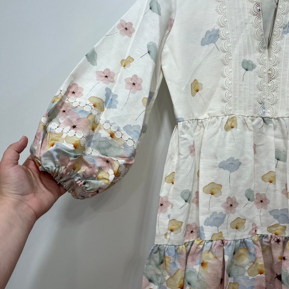 Sachin & Babi Womens Dress NEW Small Moyer Watercolor White‎ Mini Ruffle Floral - Picture 5 of 8